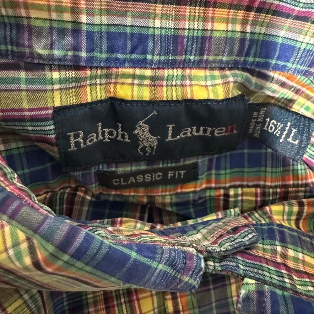Polo Ralph Lauren Button Up Rainbow Multicolor Plaid Shirt Men’s size Large